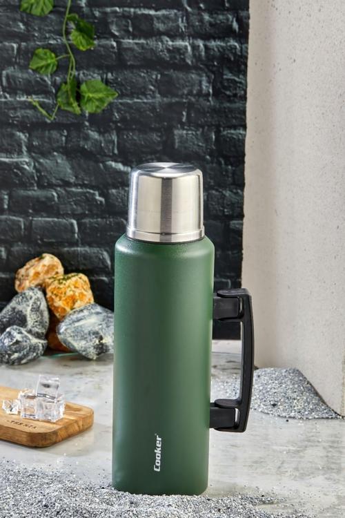 1.5 Litre Çift Katlı Çelik Termos-24 Saat Sıcak, 48 Saat Soğuk, Kulplu (Kamp, Piknik, Ofis, Seyahat)