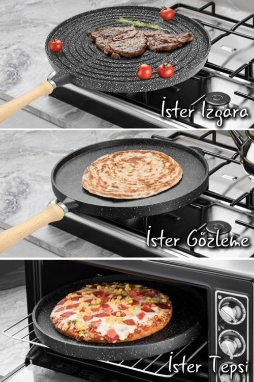 Hamarat Çift Taraflı Granit Kaplı 35 Cm Döküm Gözleme-Grill Tava