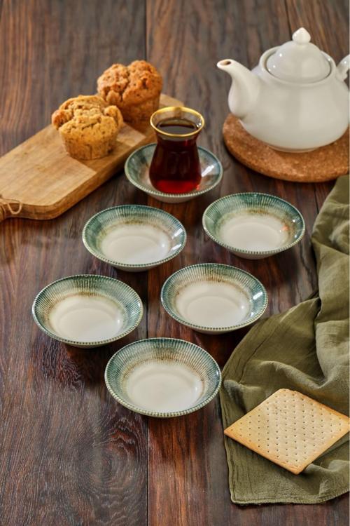 6 Adet Desenli Porselen Çay Tabağı