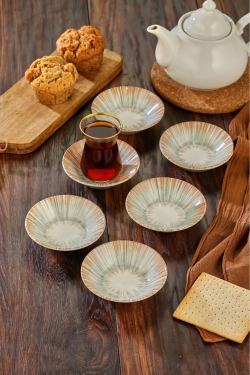 6 Adet Desenli Porselen Çay Tabağı