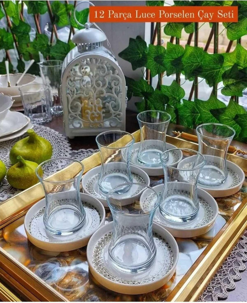 Luce 12 Parça Porselen Tabaklı 6 Kişilik Çay Seti-11141