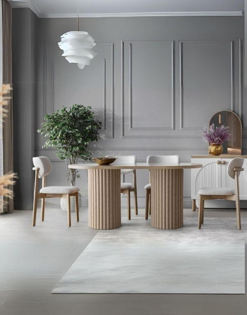 İris İskandinav Ahşap Masa Sandalye Takımı 80x190