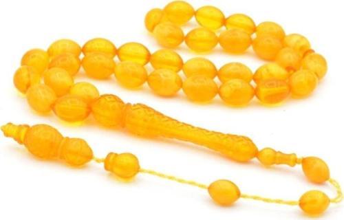Arpa Kesim Hareli Sarı Toz Pres Kehribar Tesbih Iri Boy 003
