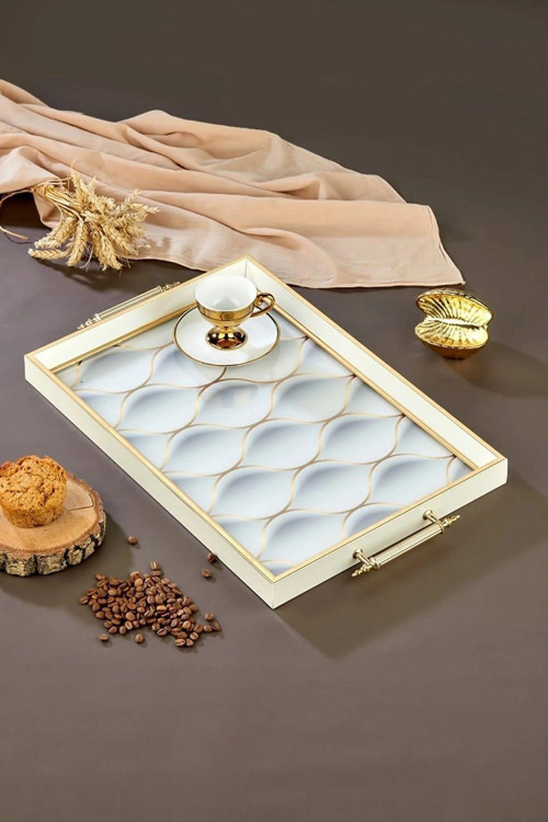 Cooker Büyük Boy Dekoratif Servis İkram Sunum Tepsi 46X32Cm