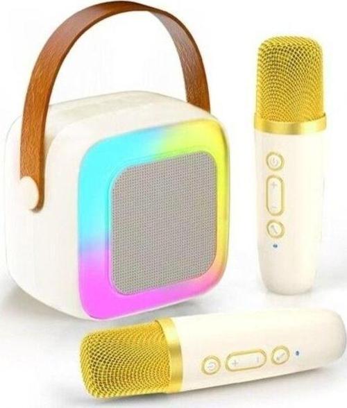 Sy13 İki Mikrofonlu Beyaz Karaoke Speaker