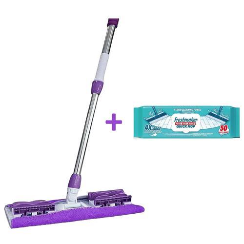 Mandallı Sihirli Mop Takımı + Freshmaker 50'li Mop Uyumlu Yer Temizlik Havlusu - Set