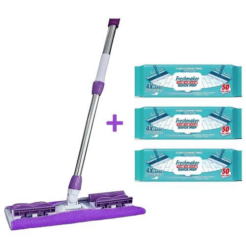 Mandallı Sihirli Mop Takımı + 3 Adet Freshmaker 50'li Mop Uyumlu Yer Temizlik Havlusu - Set