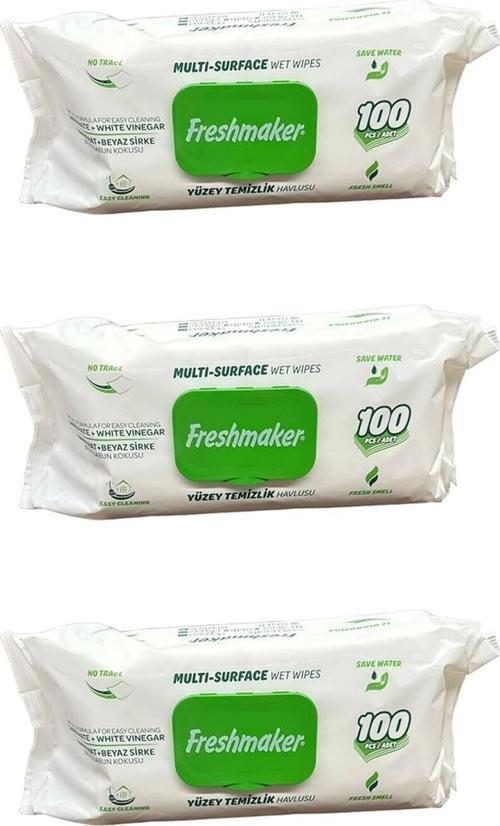 Karbonat ve Beyaz Sirke Katkılı Yüzey Temizlik Islak Havlusu - 100'lü 3 Paket
