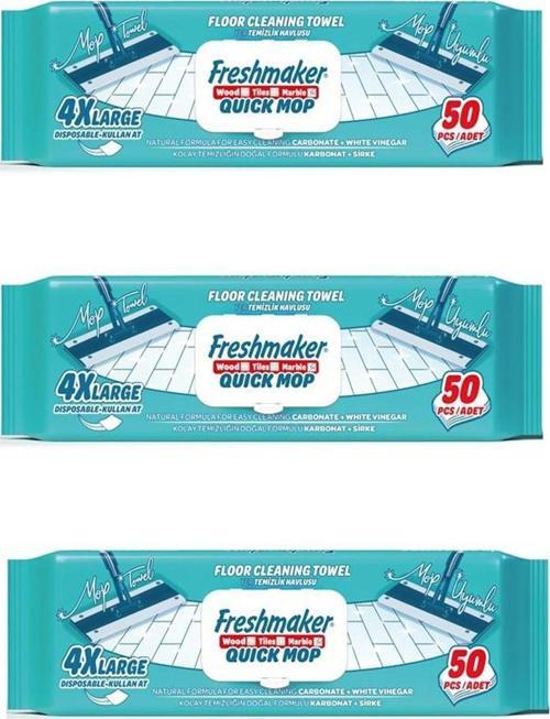 Karbonat ve Beyaz Sirke Katkılı Yüzey Yer Temizlik Mandallı Mop Havlusu - 50'li 3 Paket