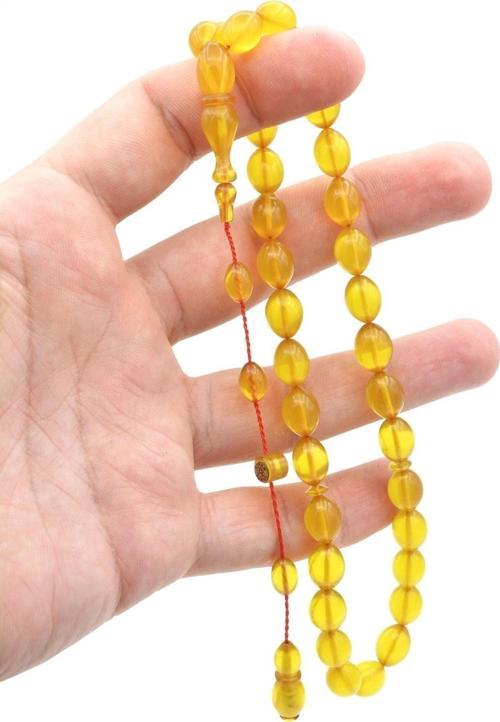 Ayhan Turan Imzalı Beyzi Kesim Sarı Sıkma Kehribar Tesbih