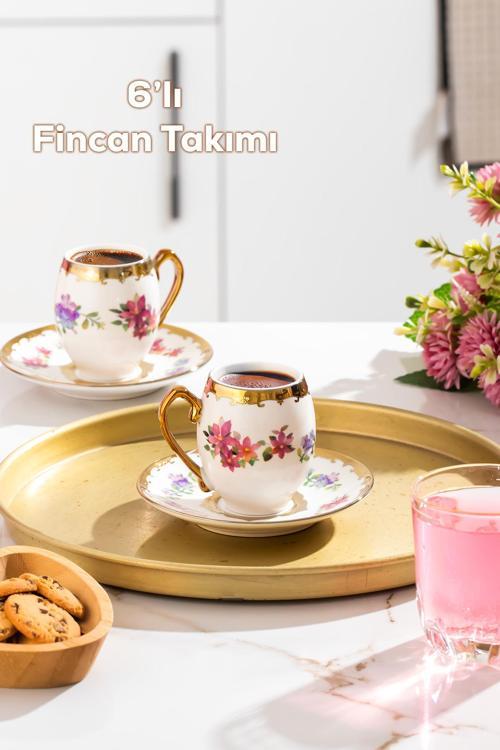 3189 Aurora 12 Parça Yaldızlı Porselen Türk Kahve Fincan Takımı