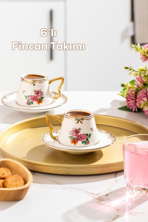 3190 Grace 12 Parça Yaldızlı Porselen Türk Kahve Fincan Takımı