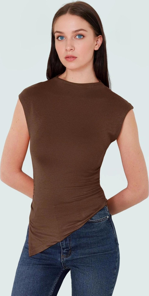 Dik Yaka Fitted Örme Bluz Regular Boy Asimetrik Kesim Mükemmel Uyum Özel Tasarım
