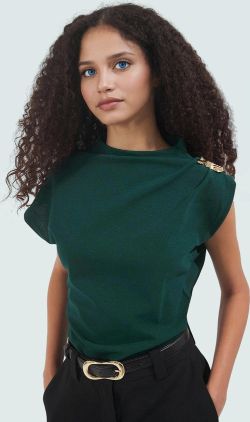 Aksesuar Detaylı Örme Bluz Fitted Kalıp Kısa Kol Casual Uzun Ömürlü Rahat Kullanım