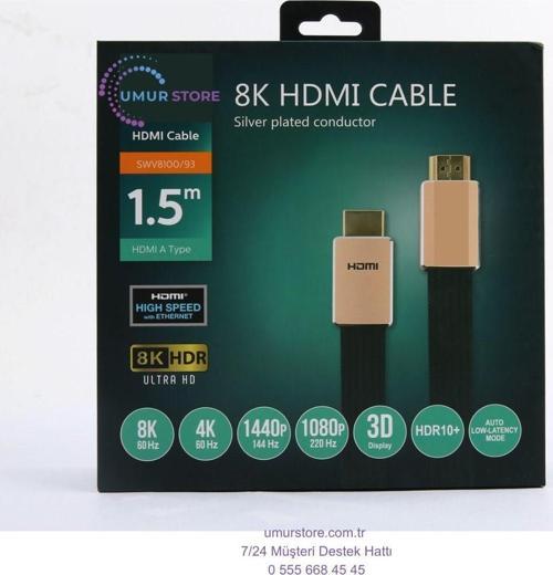 8k 27G Bps Ultra Hd 3D Ethernet Gold HDMI Kablo 1,5 mt