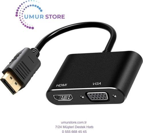 3in1 Dp To HDMI + VGA Adaptör 4K 30hz Görüntü Adaptörü - FC503