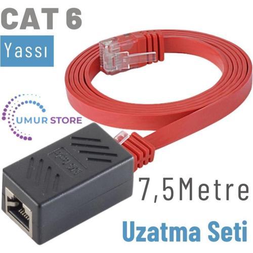 7,5 Metre Cat6 Kablo Uzatma Seti, Yassı Ethernet Kablo ve Ekleyici