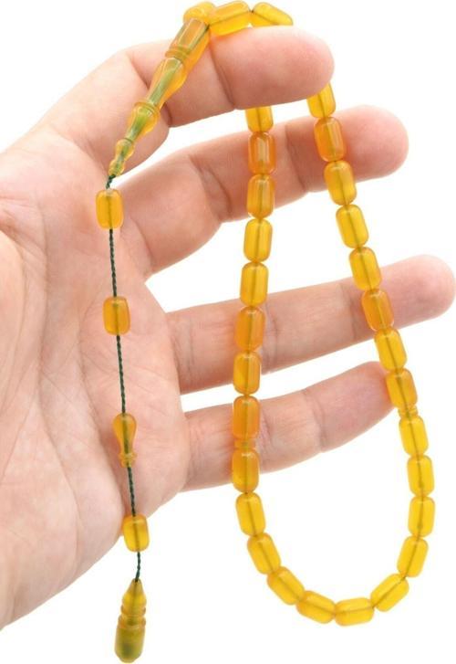 Ebu Şems Usta Işi Kapsül Kesim Sarı Zar Kehribar Tesbih