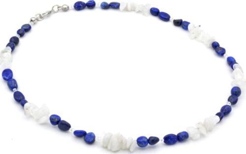 Gümüş Renk Tasarım Doğal Lapis Lazuli Ve Ay Taşı Kolye