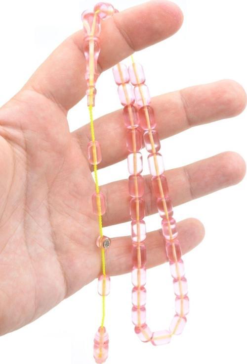 Hacı Tüver İmzalı Kapsül Pembe Ateş Kehribar Tesbih