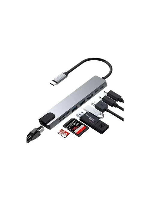 CF55 Macbook Android Uyumlu Type-C to 2*USB 3.0 4K HDMI Ethernet RJ45 PD Çevirici Hub Adaptör