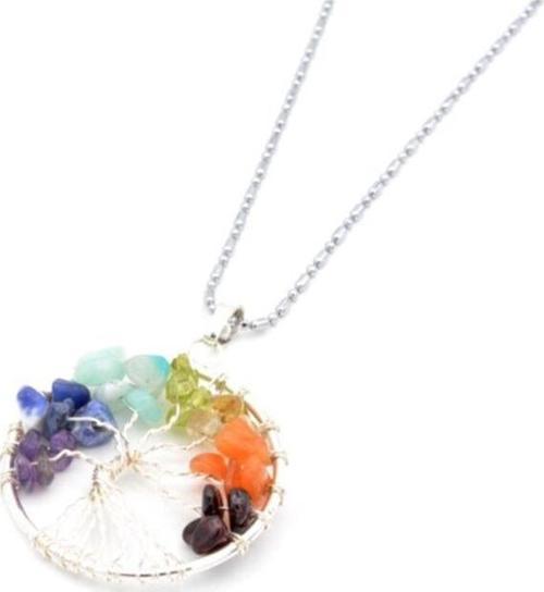 Hakiki 7 Farklı Doğal Taş Çakra Hayat Ağacı Kolye Ucu 1.kalite 002