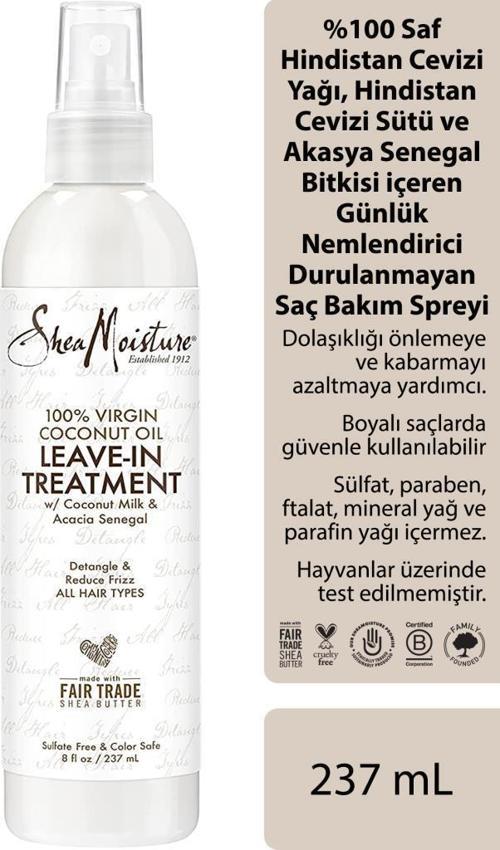 %100 Saf Hindistan Cevizi Yağlı Günlük Nemlendirici Durulanmayan Saç Bakım Spreyi 237ML