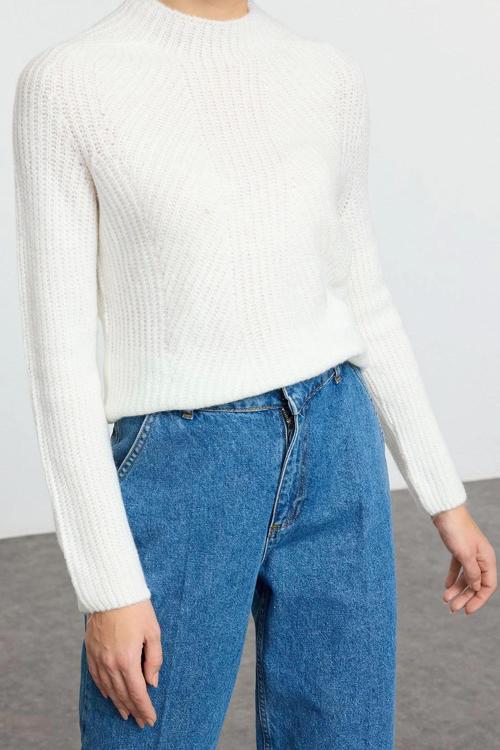 Stil Modern Kadın Regular Reglan Kol Dik Yaka Yumuşak Dokulu Triko Kazak