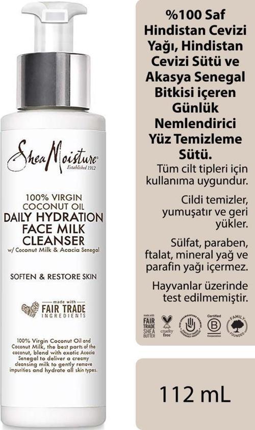 %100 Saf Hindistan Cevizi Yağlı Günlük Nemlendirici Yüz Temizleme Sütü 112ML