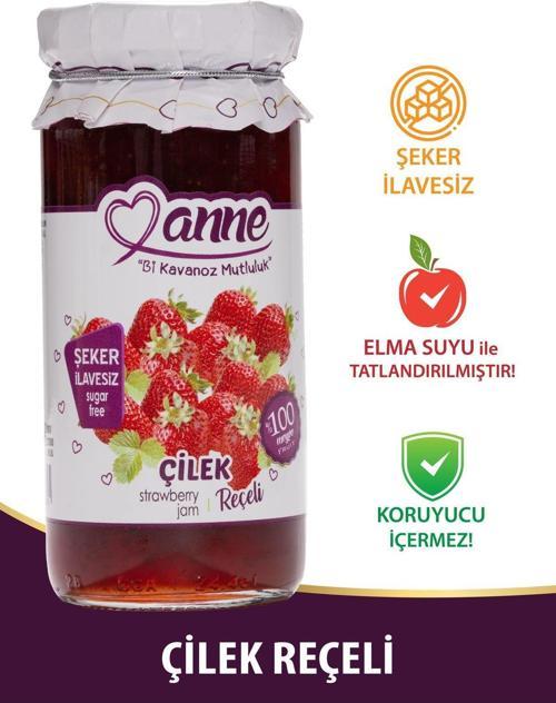 Şeker İlavesiz Çilek Reçeli 300G (Elma Suyu Ile Tatlandırılmıştır, Koruyucu İçermez)