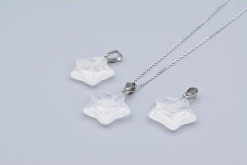 Hakiki Doğal Kristal Kuvars Taşı Yıldız Kolye Ucu 1.kalite