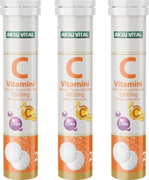 C Vitamini Çinko 1000mg 20 Efervesan Tablet X 3 Adet