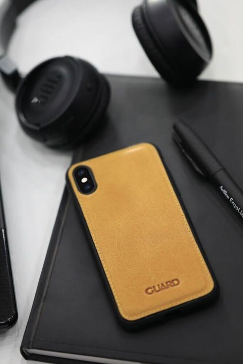 Antik Hakiki Deri Sarı iPhone XS Max Telefon Kılıfı