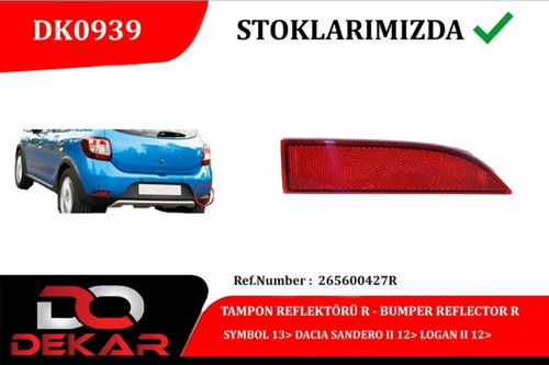 Tampon Reflektörü R Symbol 13 Dacıa Sandero Iı 12 Logan Iı 12 Rszyn