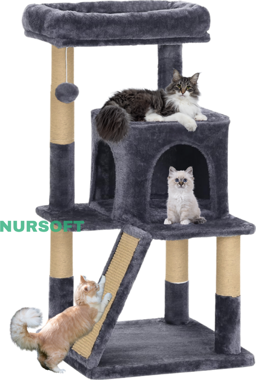 Demonte Kurulabilir Katlı Teraslı Welsoft Kumaşlı Jüt İp Tırmalamalı Kedi Yuvası