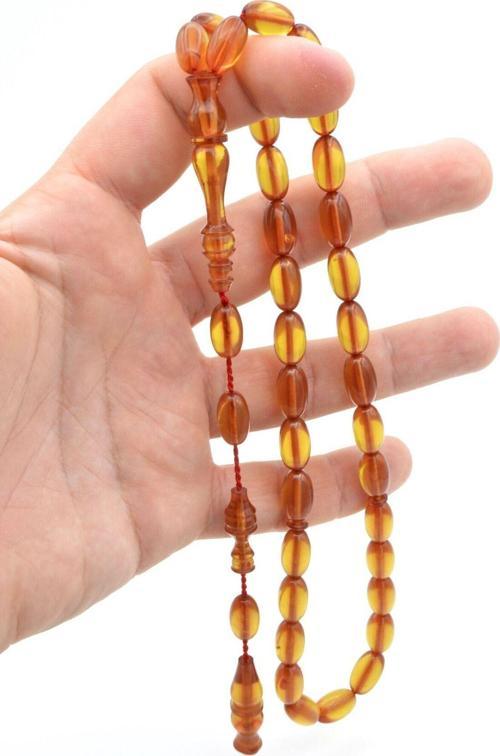 Lale Model İmameli Arpa Kesim Koyu Sarı Sıkma Kehribar Tesbih