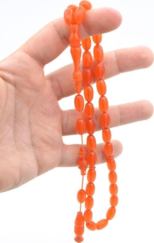 Lale Model İmameli Arpa Kesim Turuncu Sıkma Kehribar Tesbih