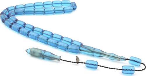 M.tacir Usta Imzalı Kapsül Kesim Mavi Sıkma Kehribar Tesbih