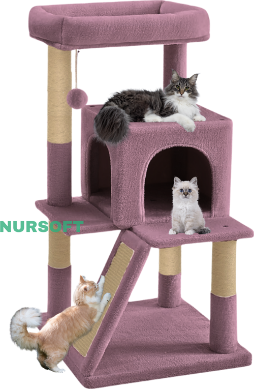 Demonte Kurulabilir Katlı Teraslı Welsoft Kumaşlı Jüt İp Tırmalamalı Kedi Yuvası