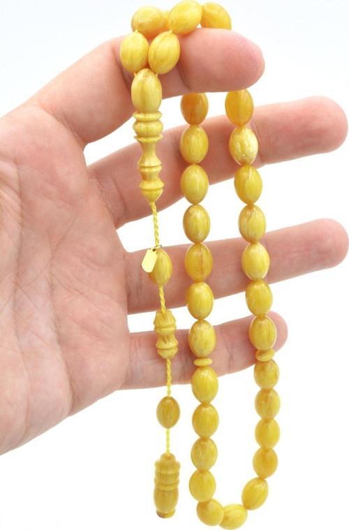 Hakkı Usta Imzalı Beyzi Kesim Sarı Beyaz Katalin Tesbih