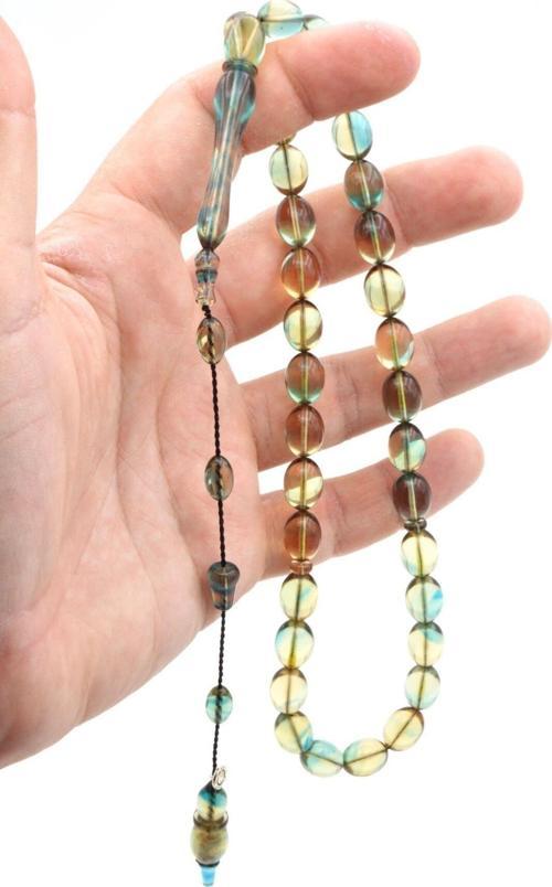 Murat Akbulut İmzalı Beyzi Kesim Mavi Ateş Kehribar Tesbih