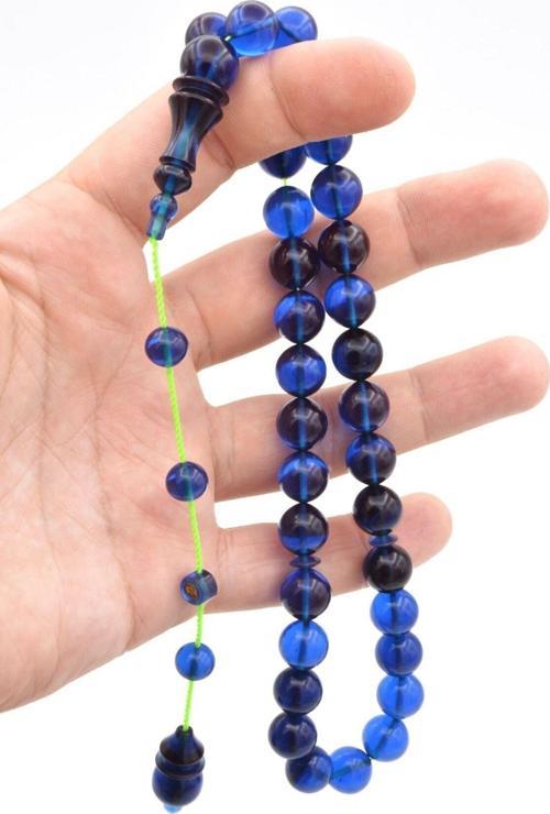 Ömer Mekik İmzalı Küre Kesim Lacivert Ateş Kehribar Tesbih