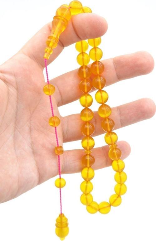 Ömer Mekik İmzalı Küre Kesim Sarı Ateş Kehribar Tesbih