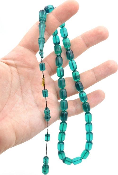 Hakkı Usta Imzalı Kapsül Kesim Petrol Mavisi Kanada Çubuk Katalin Tesbih