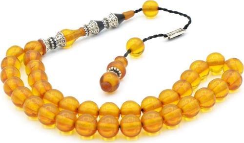 Pirinç Nakkaş İmameli Küre Sarı Sıkma Kehribar Tesbih