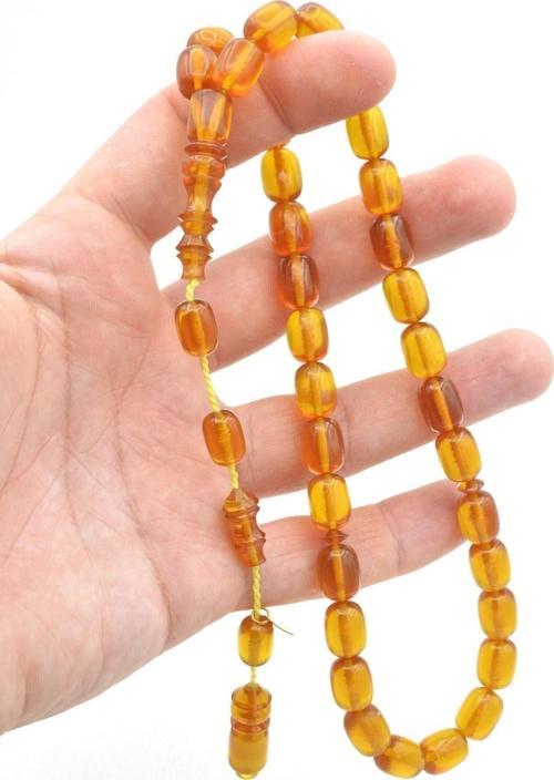 Hakkı Usta Imzalı Kapsül Kesim Şeffaf Turuncu Katalin Tesbih