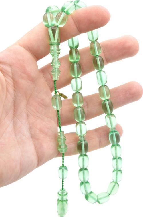 Hakkı Usta Imzalı Kapsül Kesim Yeşil Sıkma Kehribar Tesbih