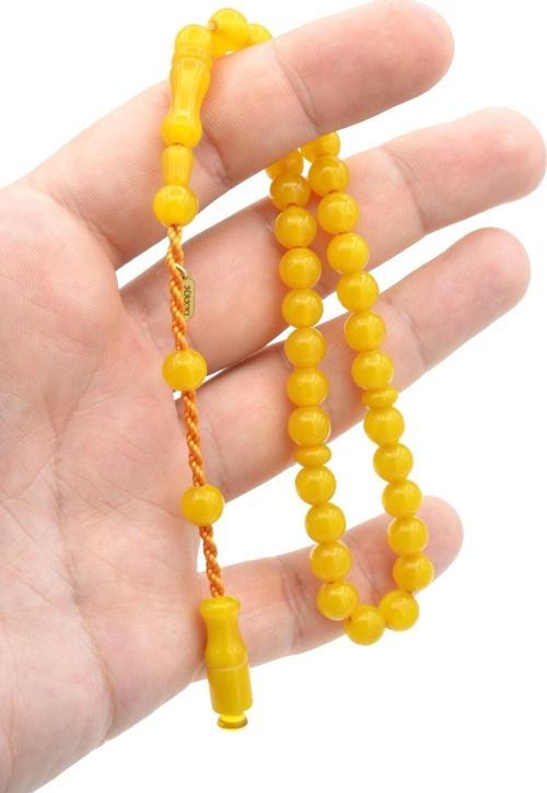 Hakkı Usta Imzalı Küre Kesim Bilek Boy Sarı Sıkma Kehribar Tesbih