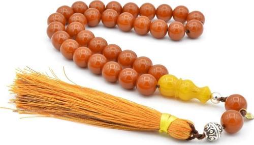 Hakkı Usta Imzalı Saçaklı Sistemli Koyu Turuncu Sıkma Kehribar Tesbih