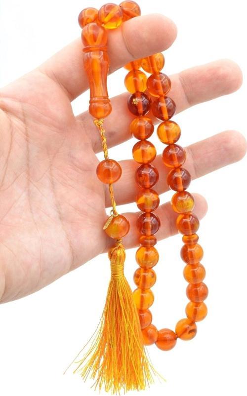 Hakkı Usta Imzalı Saçaklı Sistemli Turuncu Sıkma Kehribar Tesbih